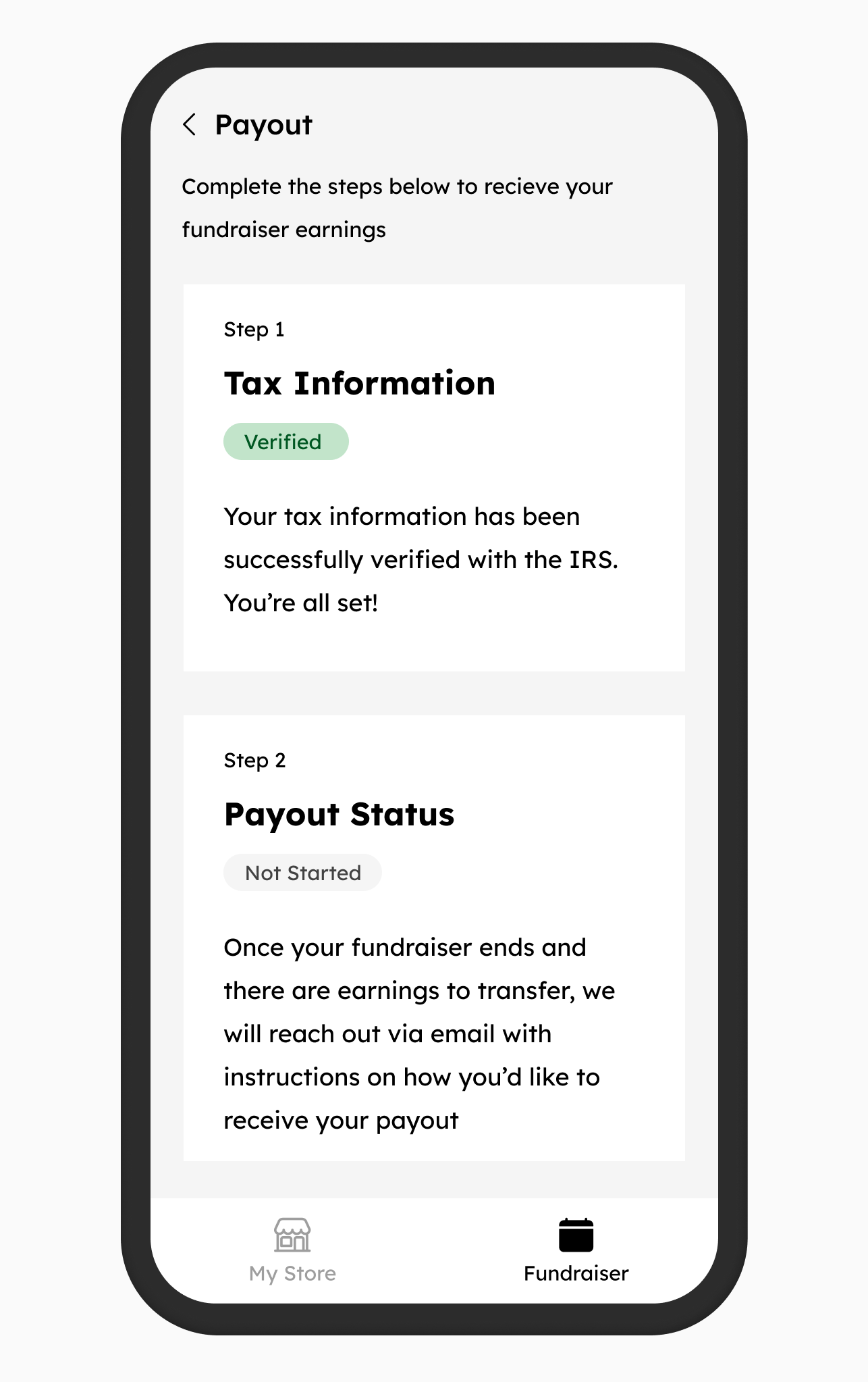 W9 collection and IRS verification, in-app.